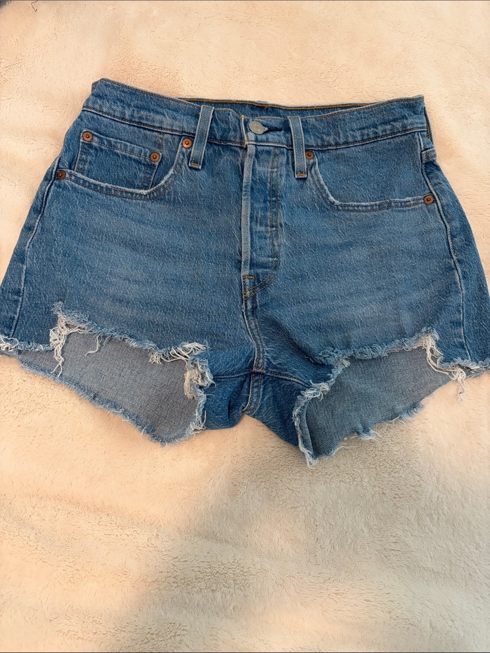 Levis 501 Denim High-Waist Distressed Women’s Shorts